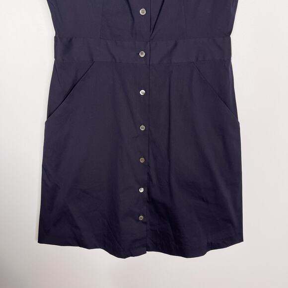 Theory Size 4 Navy Blue Jalia Button Down Shirt Dress Cotton Stretch Knee Length - Picture 4 of 9